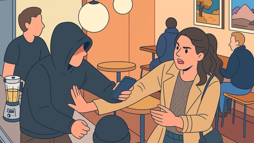 Bridgerton actress Genevieve Chenneour fought off a violent thief in a London café using her phone. A true story of instinct, courage, and personal defense.