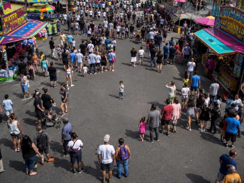 Little Boy Lost in Large Crowd Safety Image.